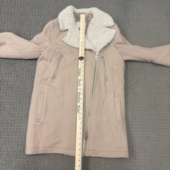 Aritzia Wilfred Free Jacket Womens Medium Beige Virgin Wool Shearling Motto Cozy - Picture 5 of 16